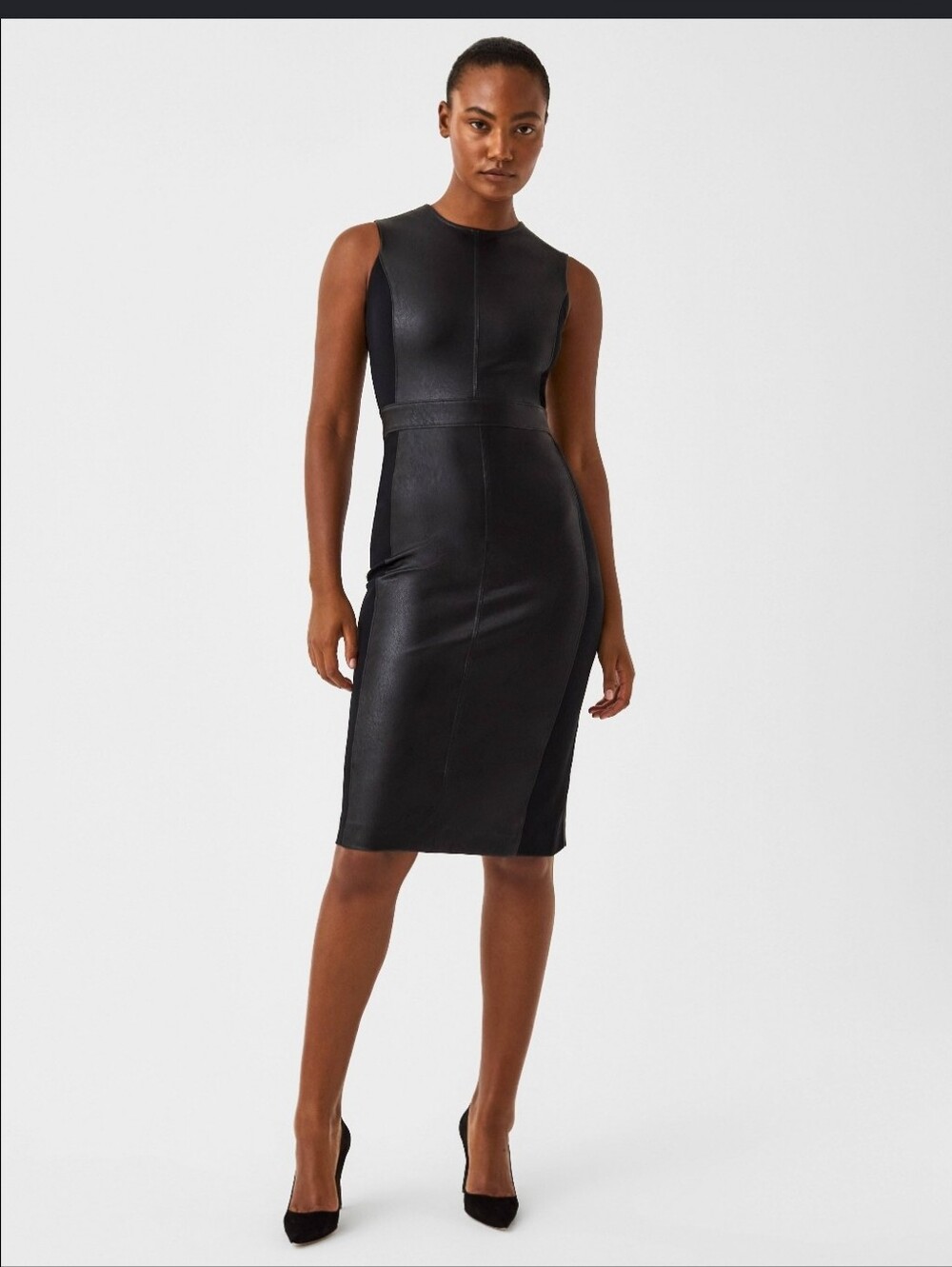 Spanx Black Faux Leather Sleeveless Sheath Dress Plus Size 2X Stretch Contoured